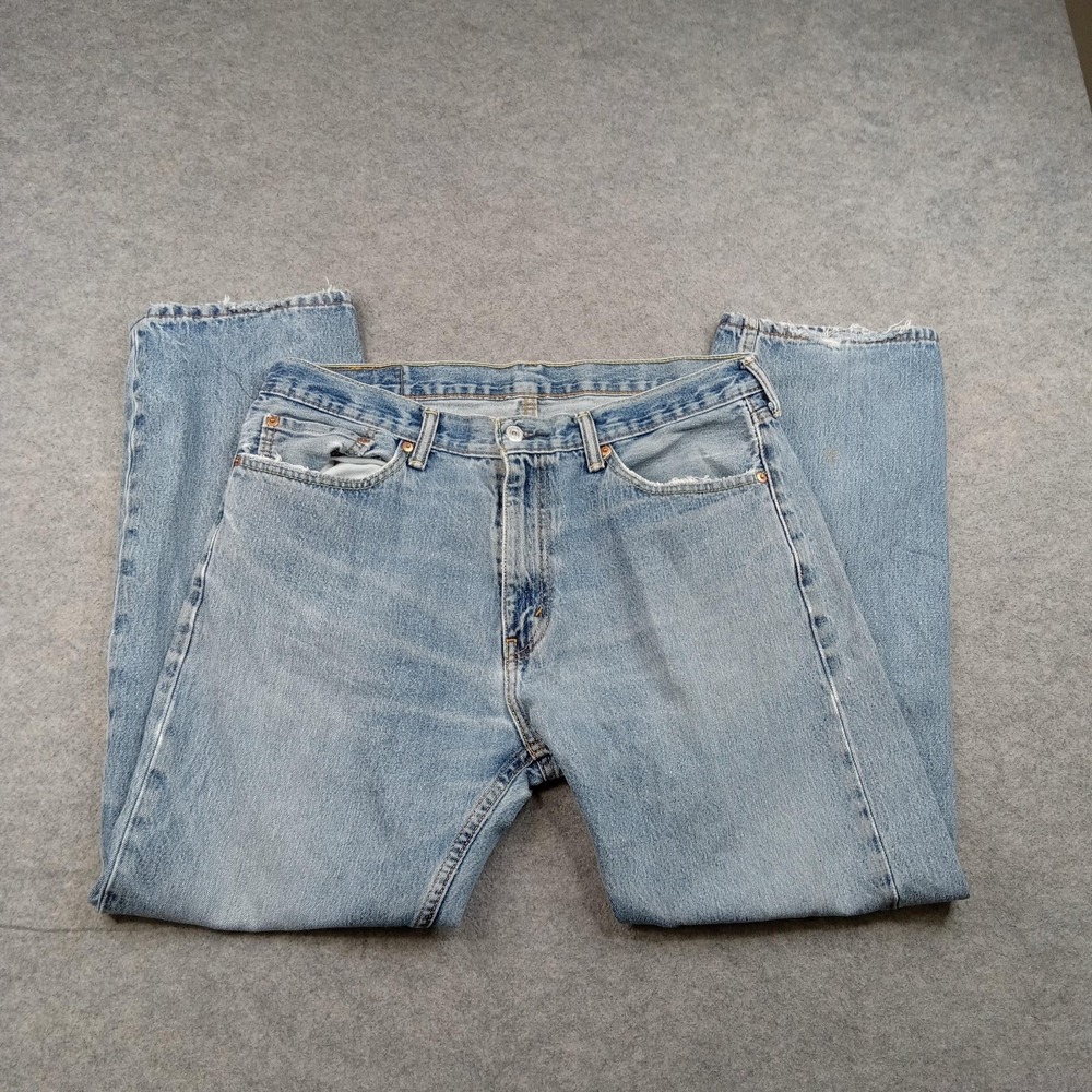 Levis 501 Jeans Mens 36x29 Light Wash Blue Regular Straight Denim Distressed